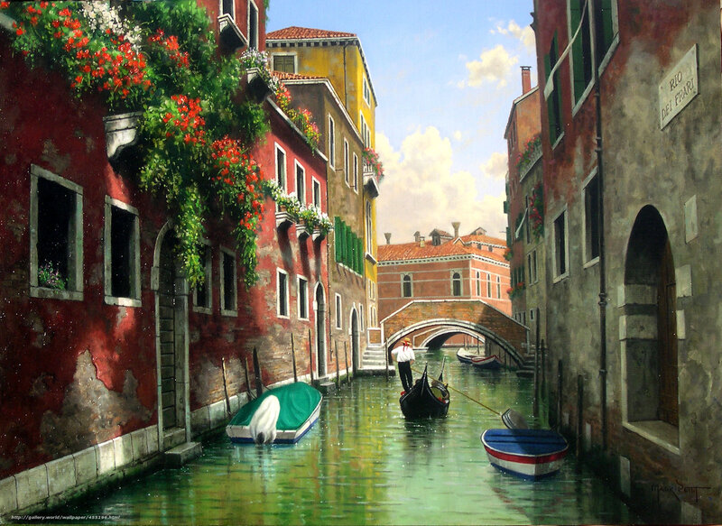 Gondolier in Canal — Red, Serene