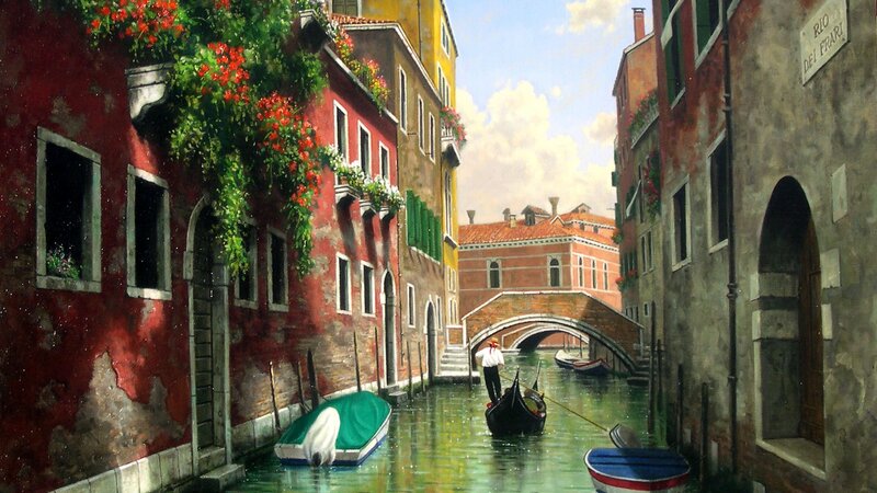 Gondolier in Canal — Red