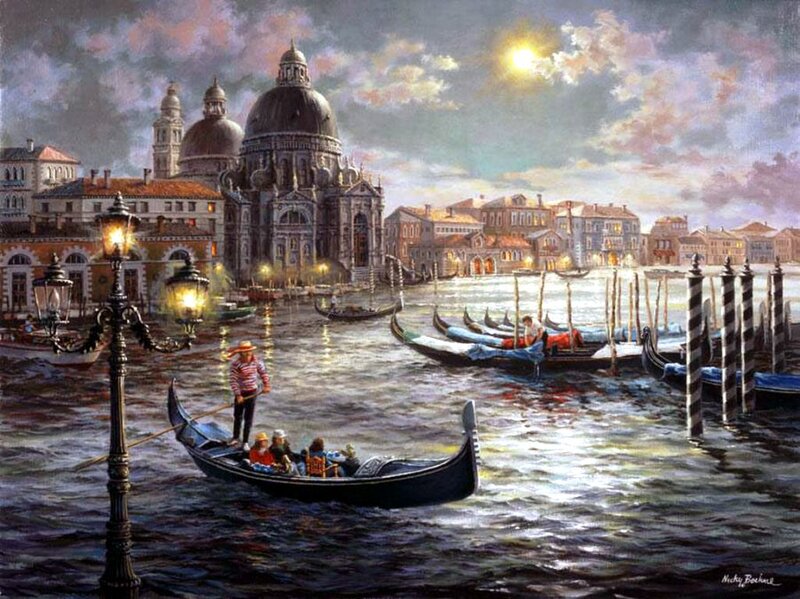 Gondolier in Gondola — Blue, Dramatic