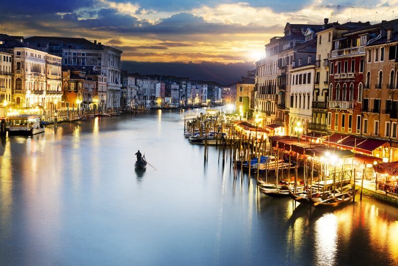 Gondolier on Canal — Blue, Dramatic