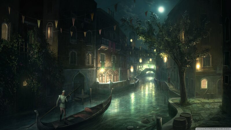 Gondolier on Canal — Green