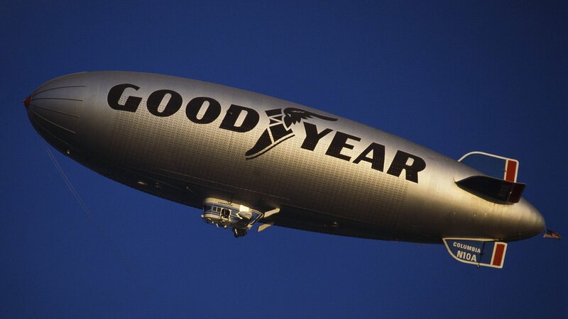 Goodyear blimp in flight