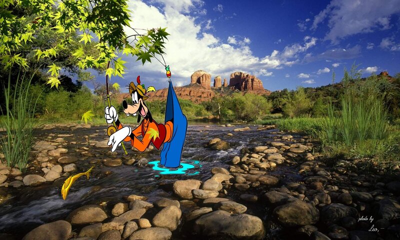 Goofy Fishing in River