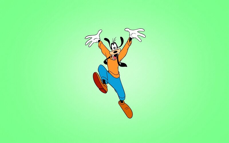 Goofy jumping happily