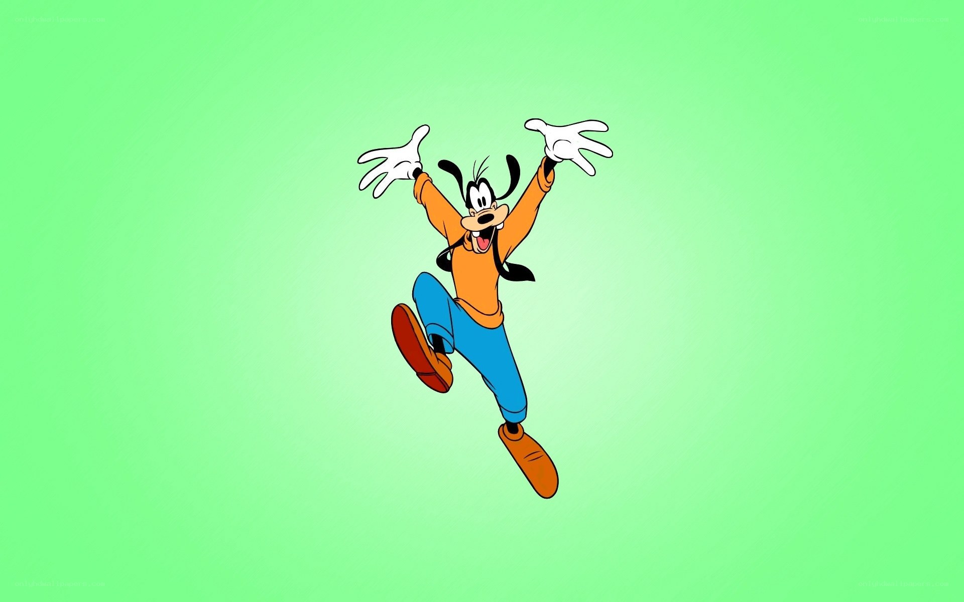 Goofy jumping happily