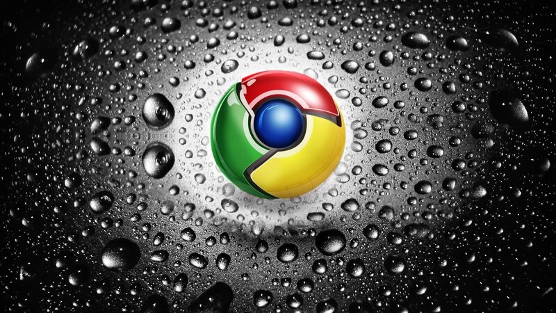 Google Chrome Logo — Black, Dramatic, Digital Art, Water Droplets