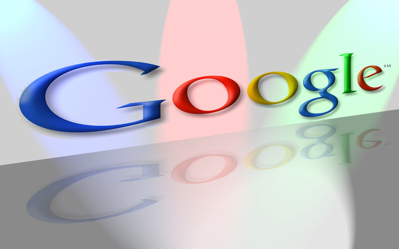Google Logo on Reflective Surface — Blue