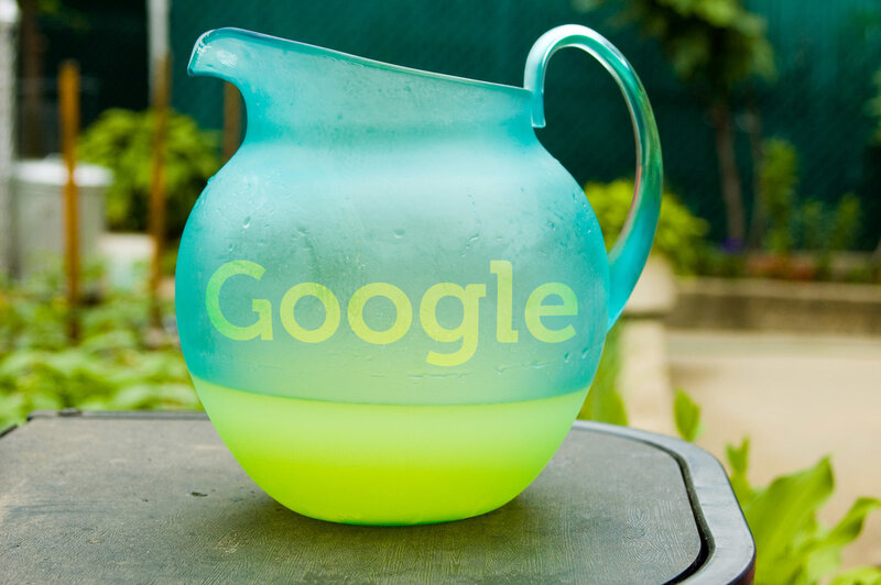Google pitcher with green liquid