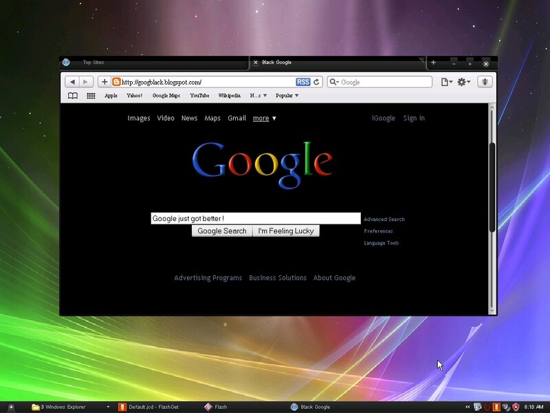 Google search on black theme