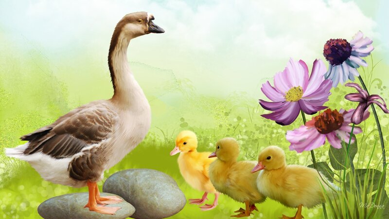 Goose with Ducklings — Green
