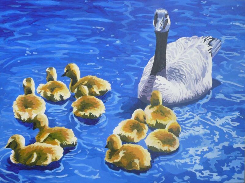 Goose with Goslings — Blue