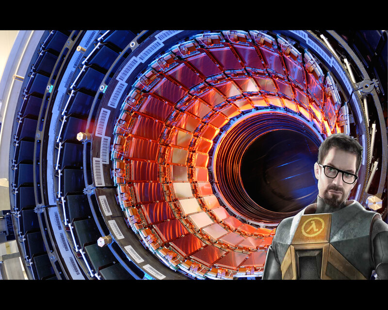 Gordon Freeman in front of a particle detector