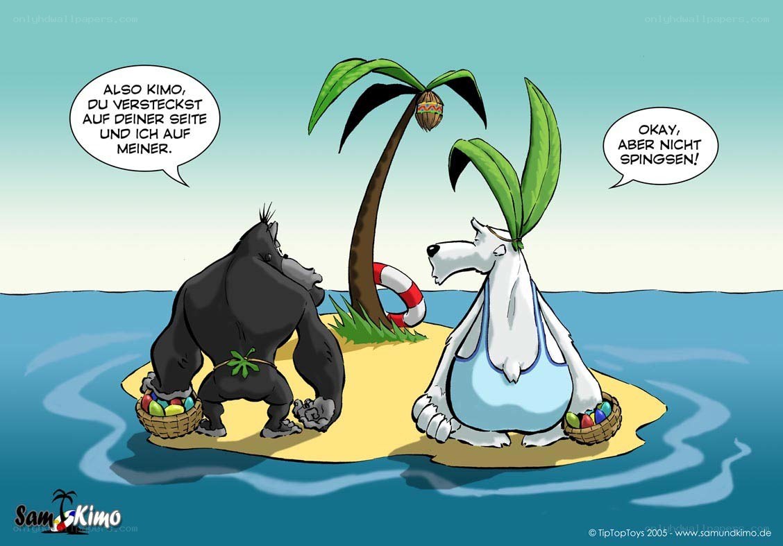 Gorilla and polar bear on a beach