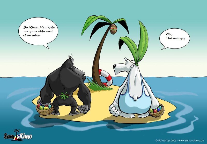 Gorilla and polar bear on island