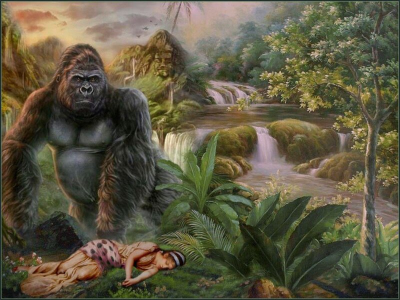 Gorilla and Sleeping Woman