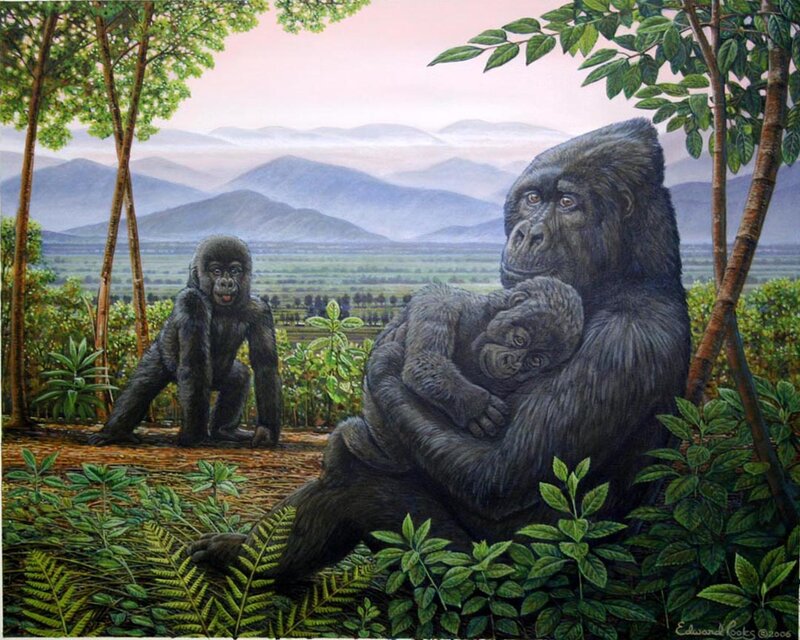 Gorilla Family in Forest — Green