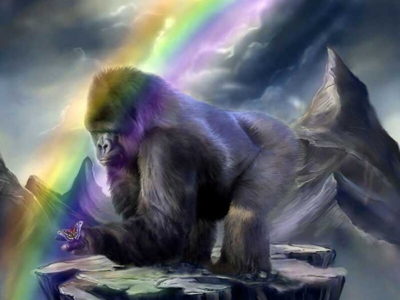Gorilla Holding Butterfly — Gray