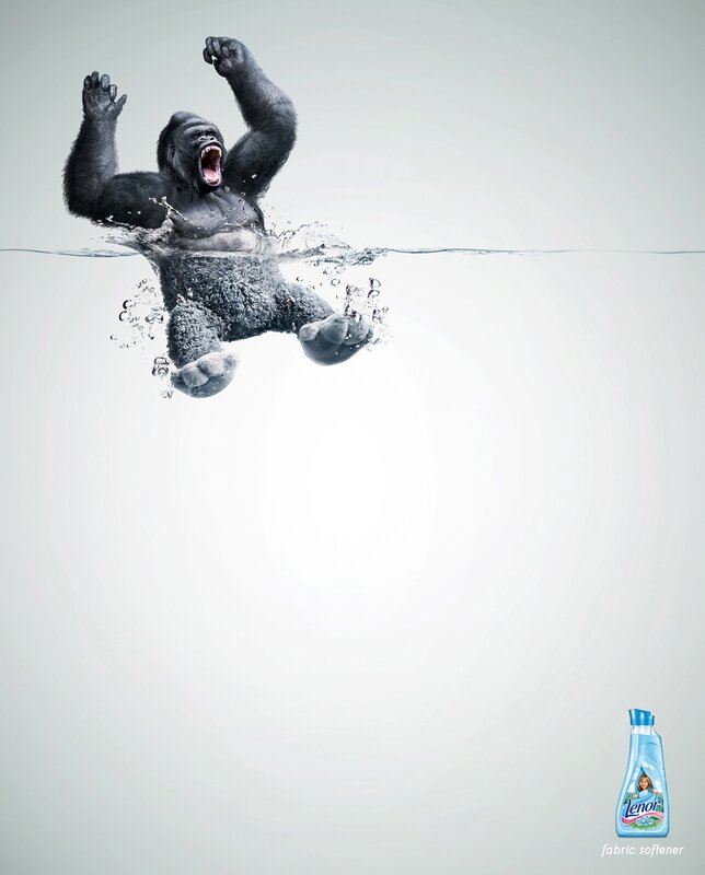 gorilla in water advertisement