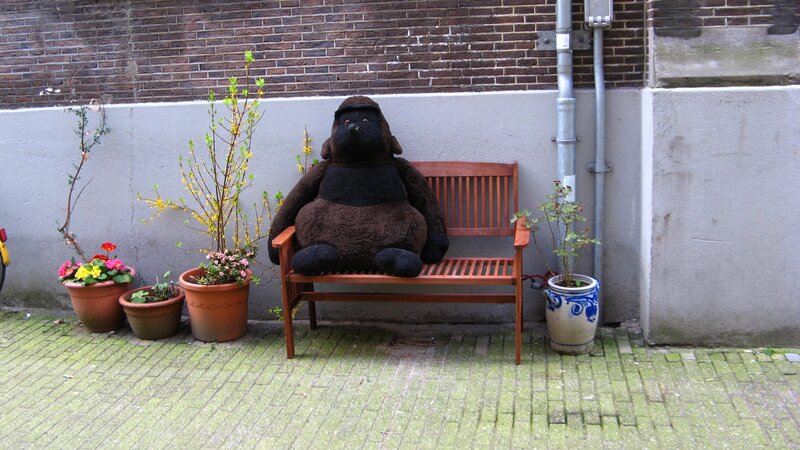 Gorilla stuffed animal on bench