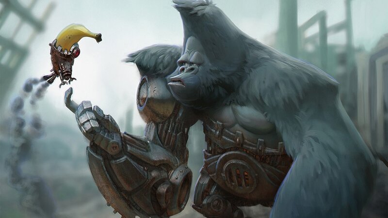Gorilla with robotic arm