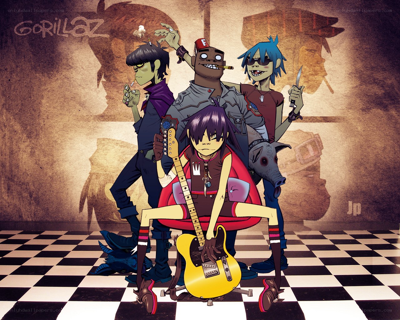 Gorillaz band illustration