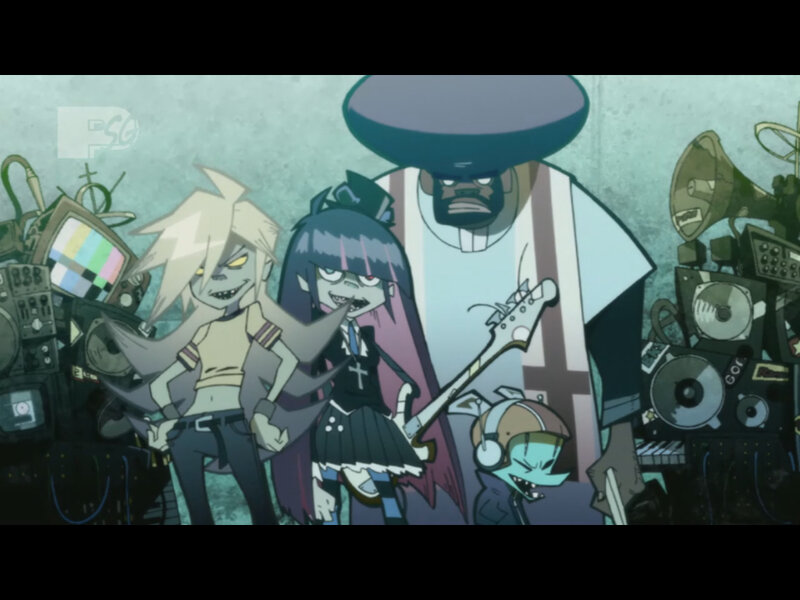 Gorillaz band in a studio