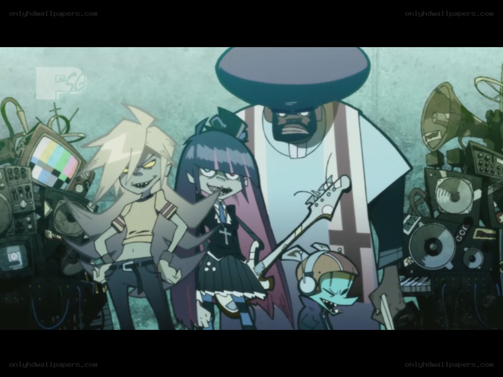 Gorillaz band in a studio