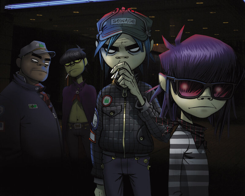 Gorillaz band members in a club