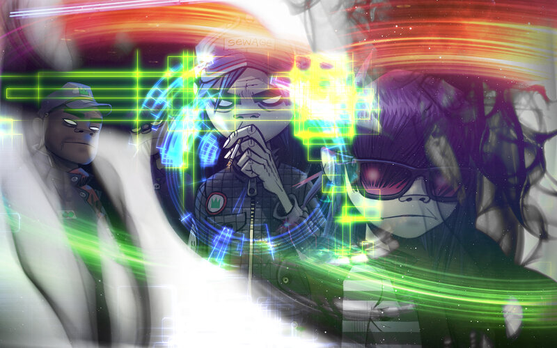 Gorillaz band members in digital art