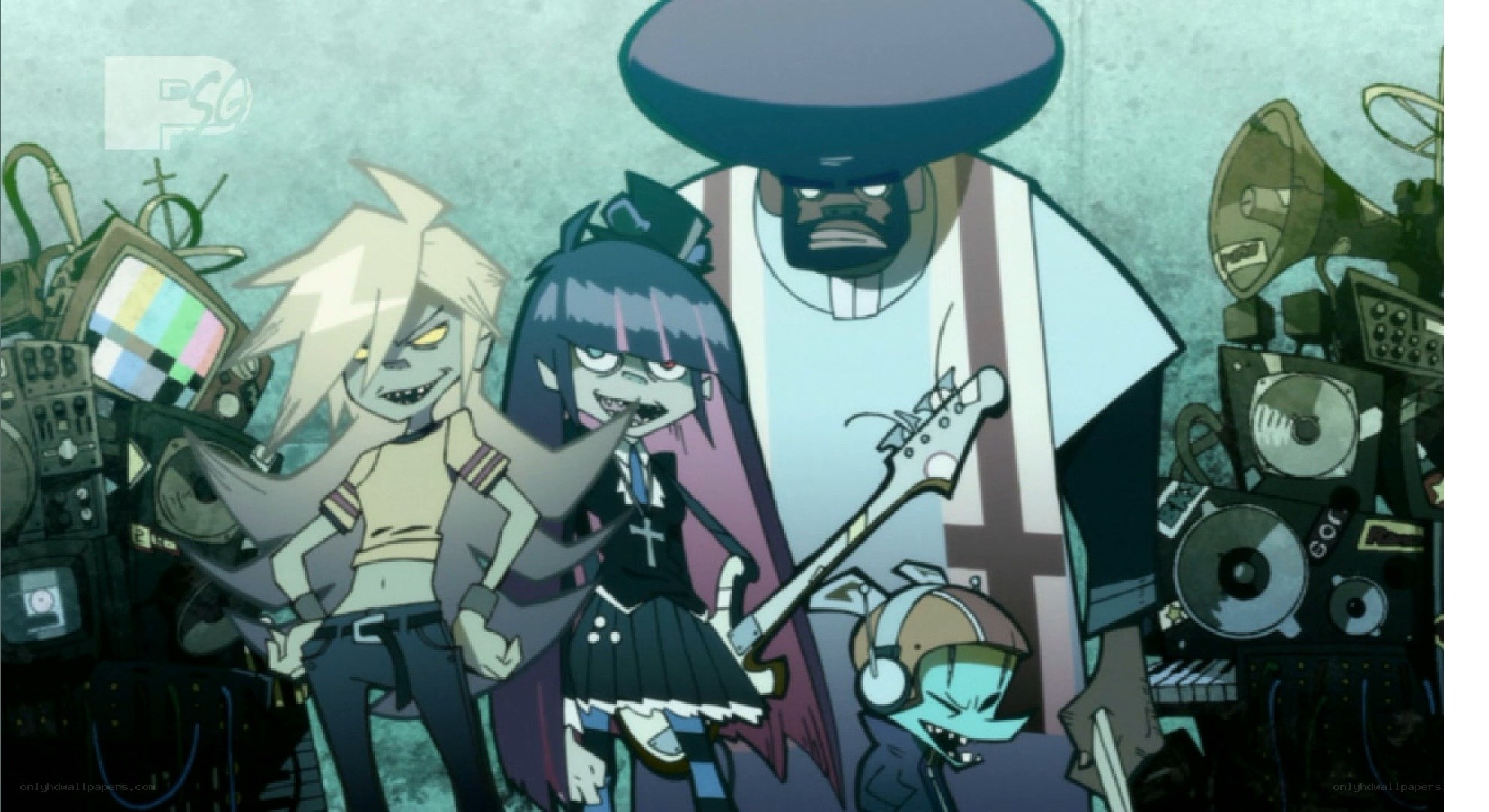 Gorillaz band members in studio