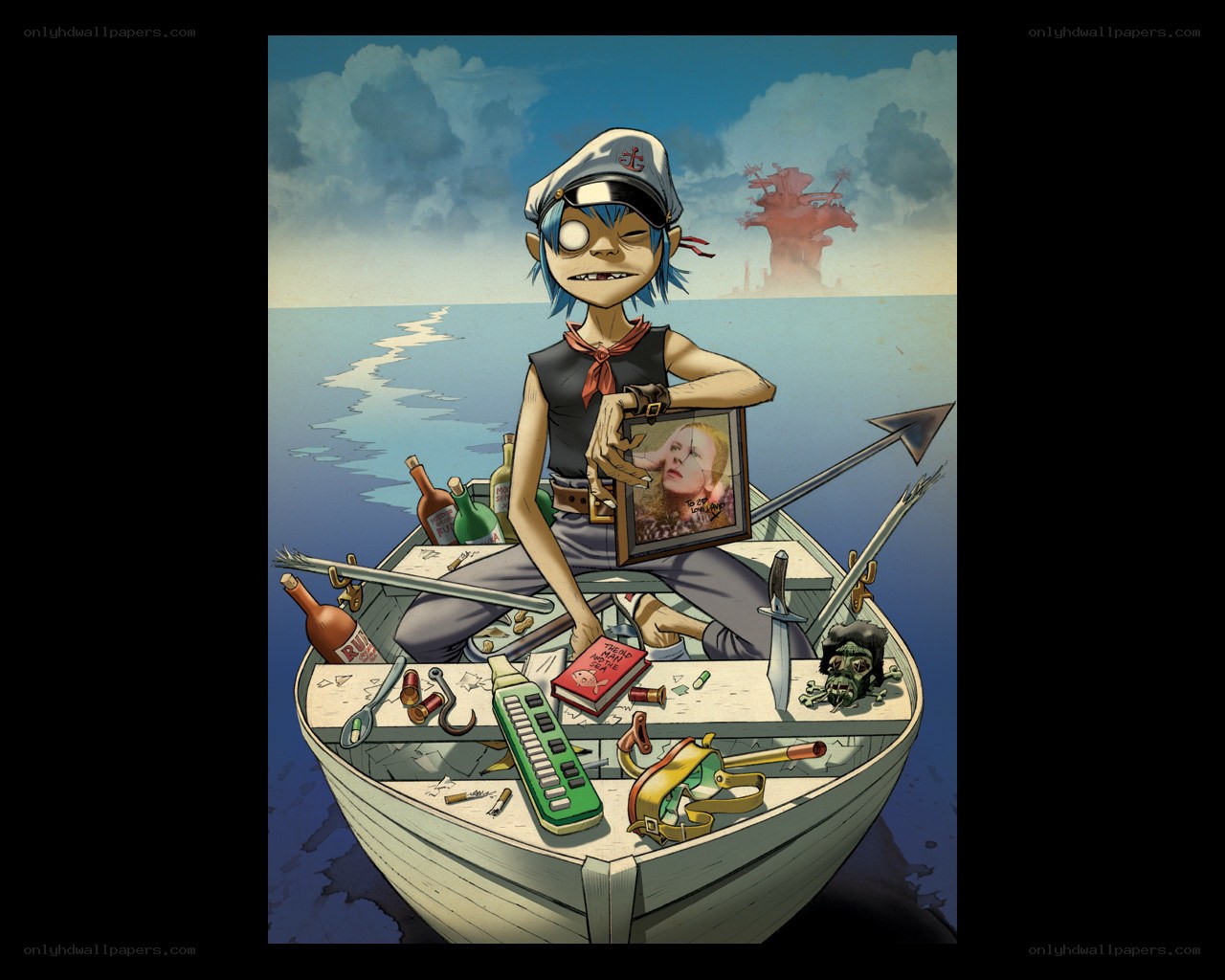 Gorillaz character in a boat