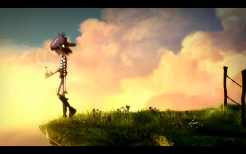 Gorillaz character on a cliff