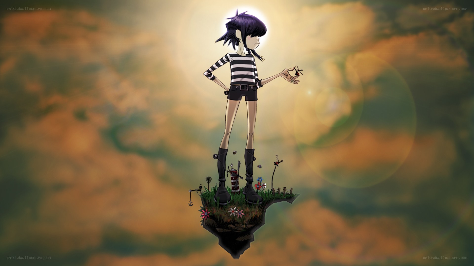 Gorillaz character on floating island