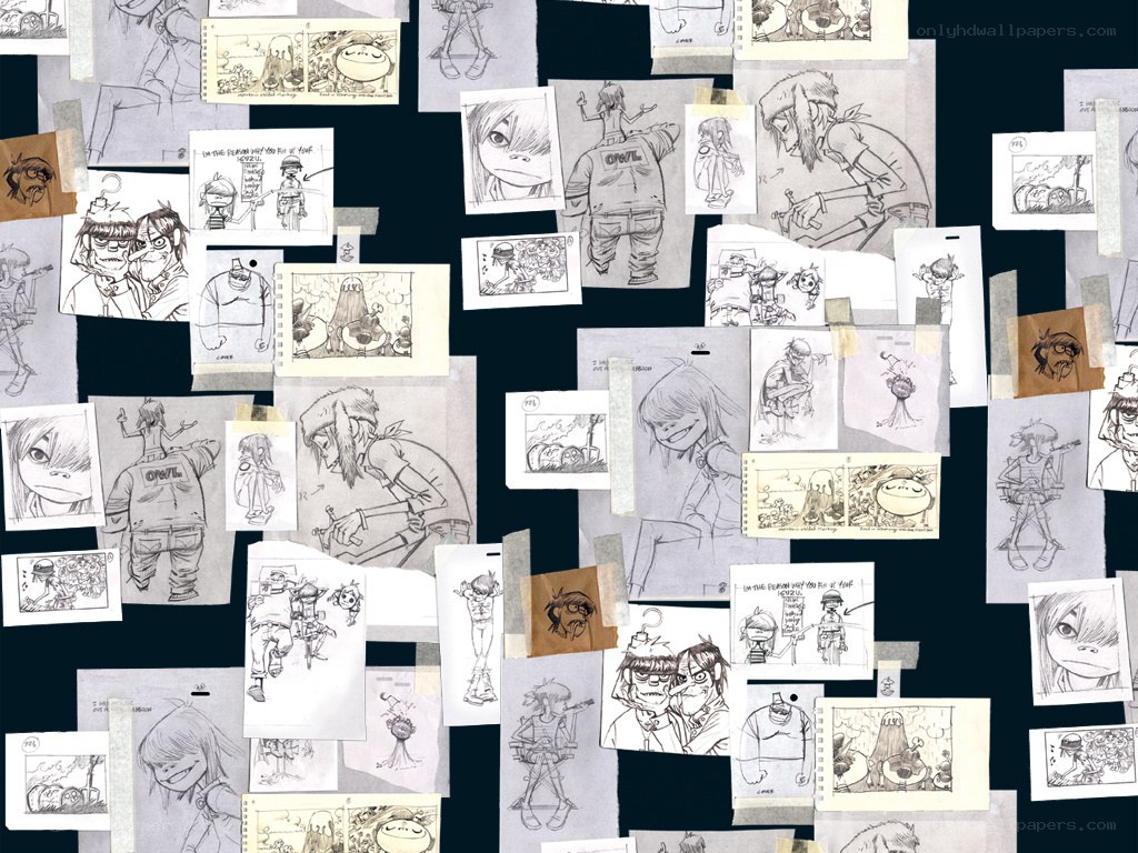 Gorillaz character sketches collage
