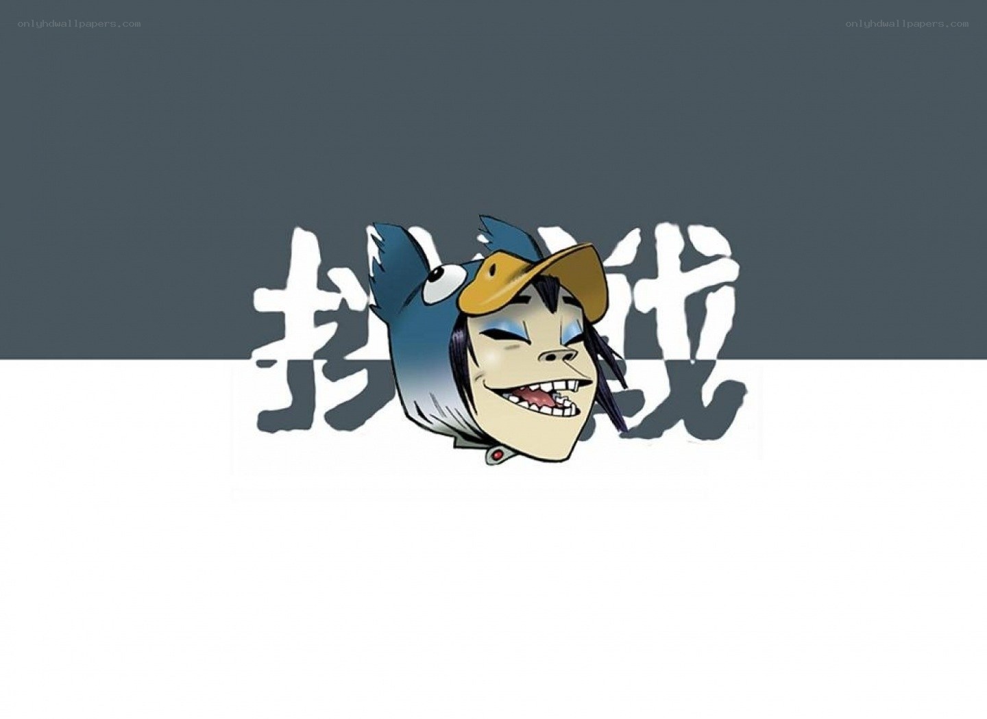 Gorillaz character with Chinese text