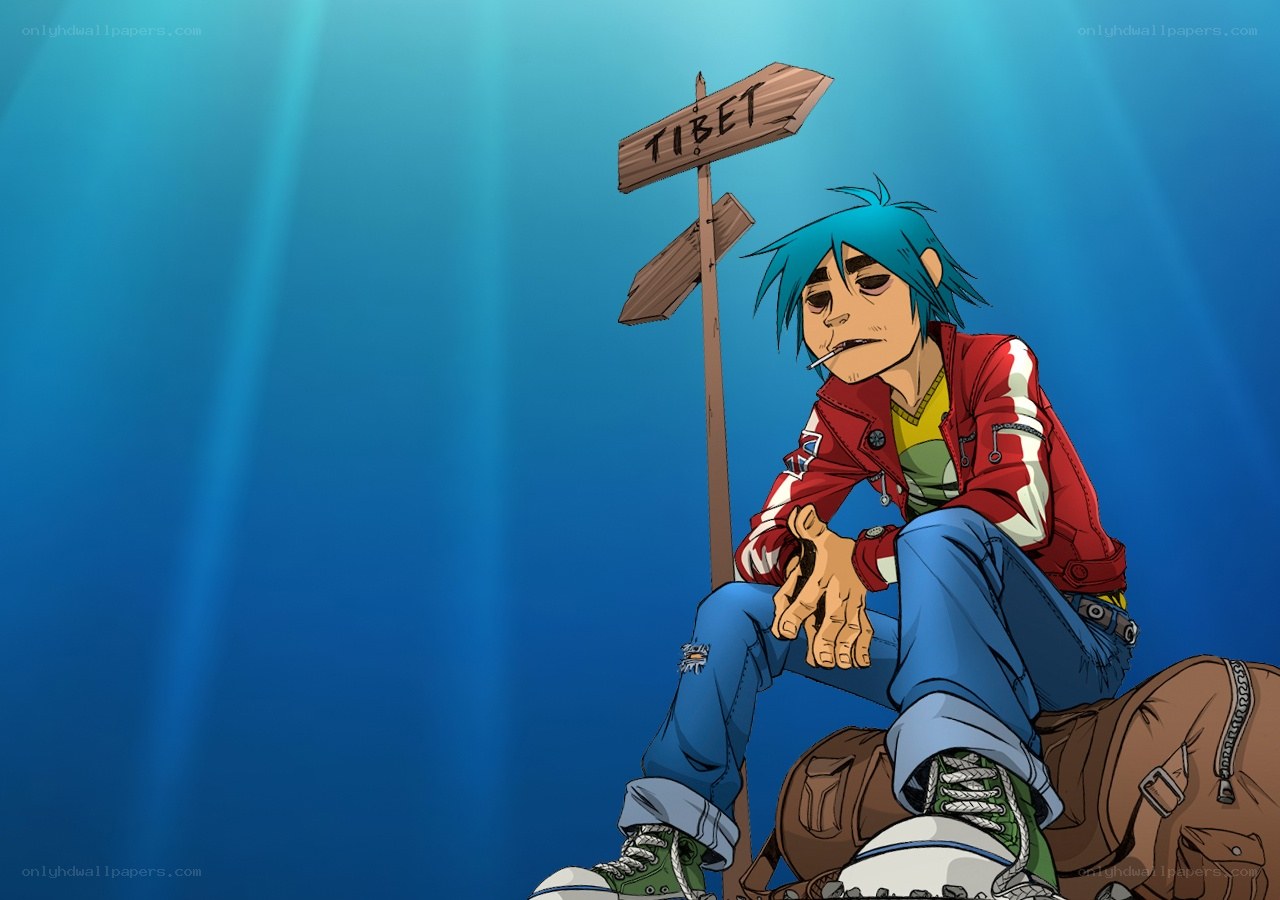Gorillaz character with sign