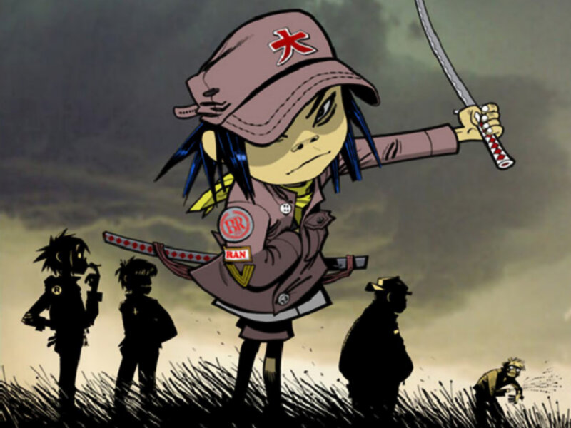 Gorillaz character with swords