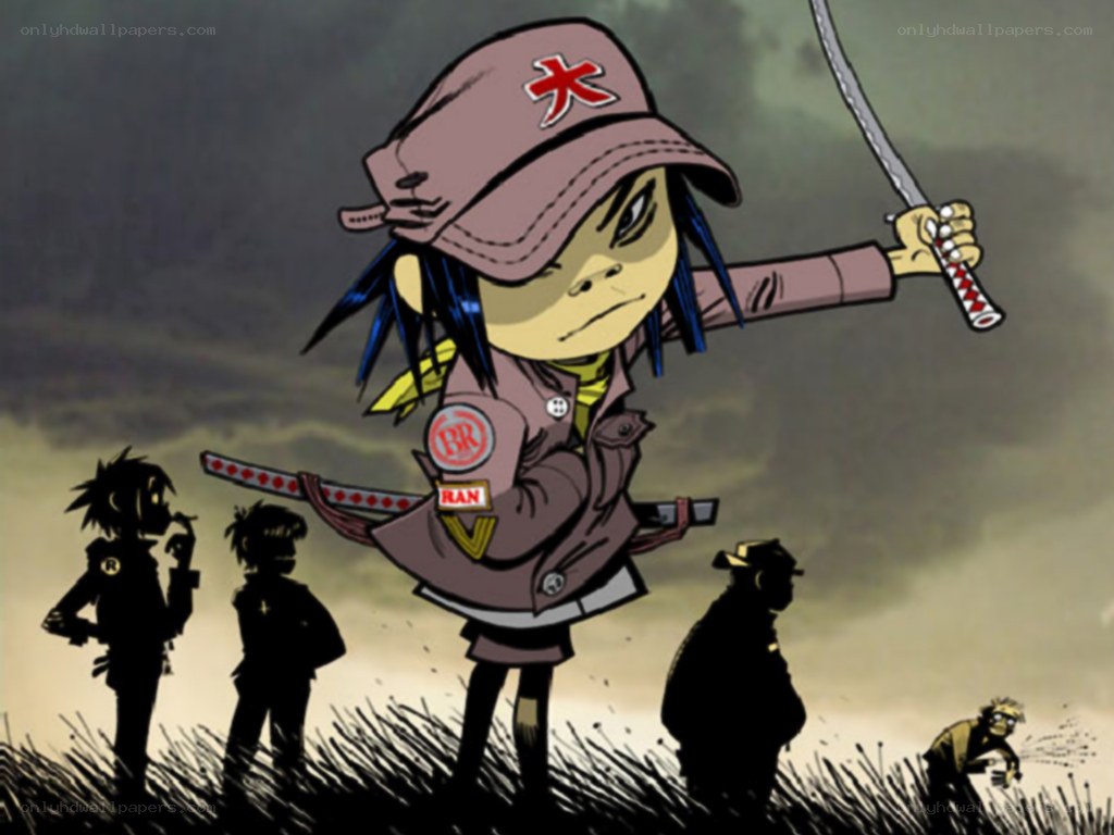 Gorillaz character with swords
