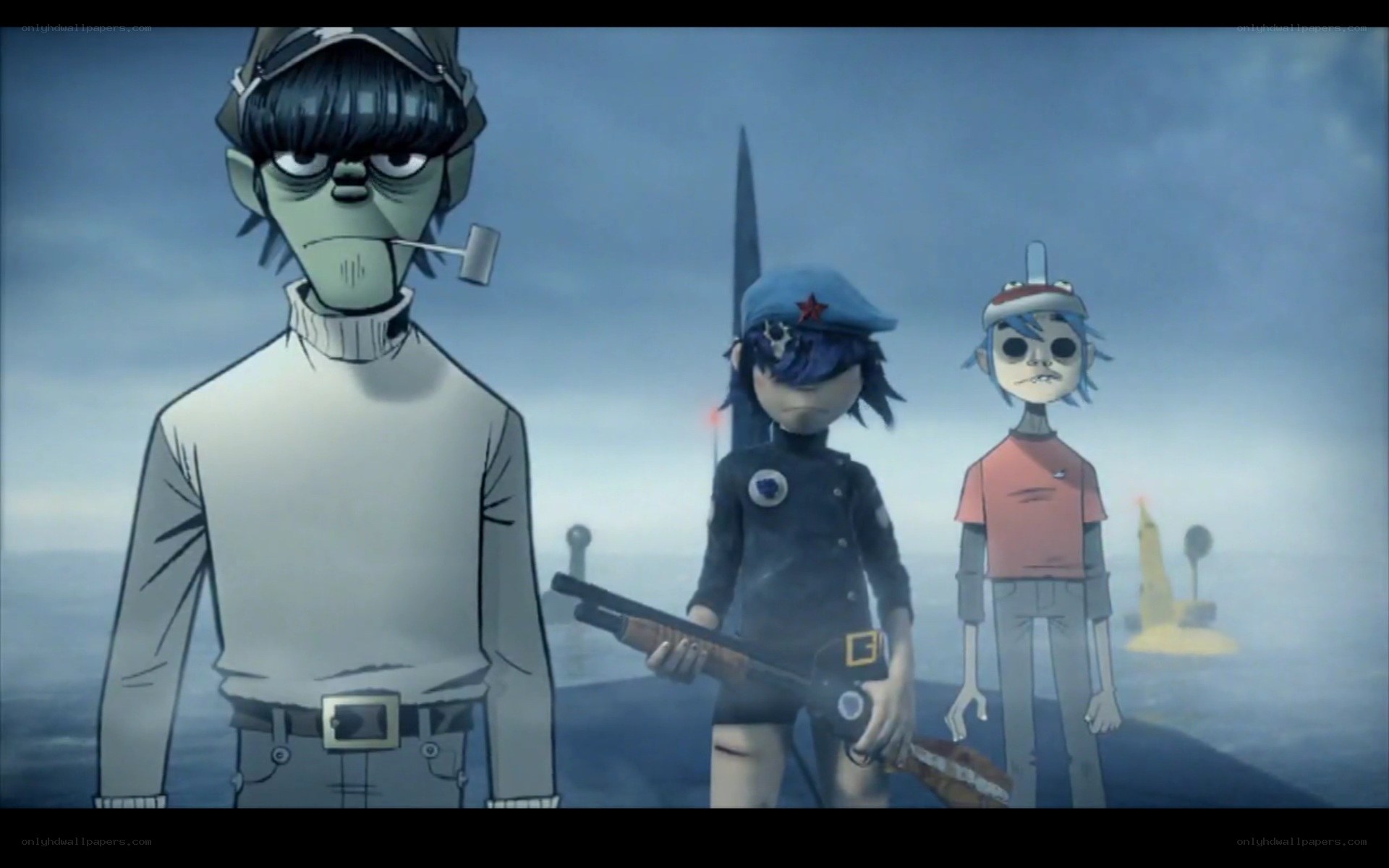 Gorillaz characters on a ship