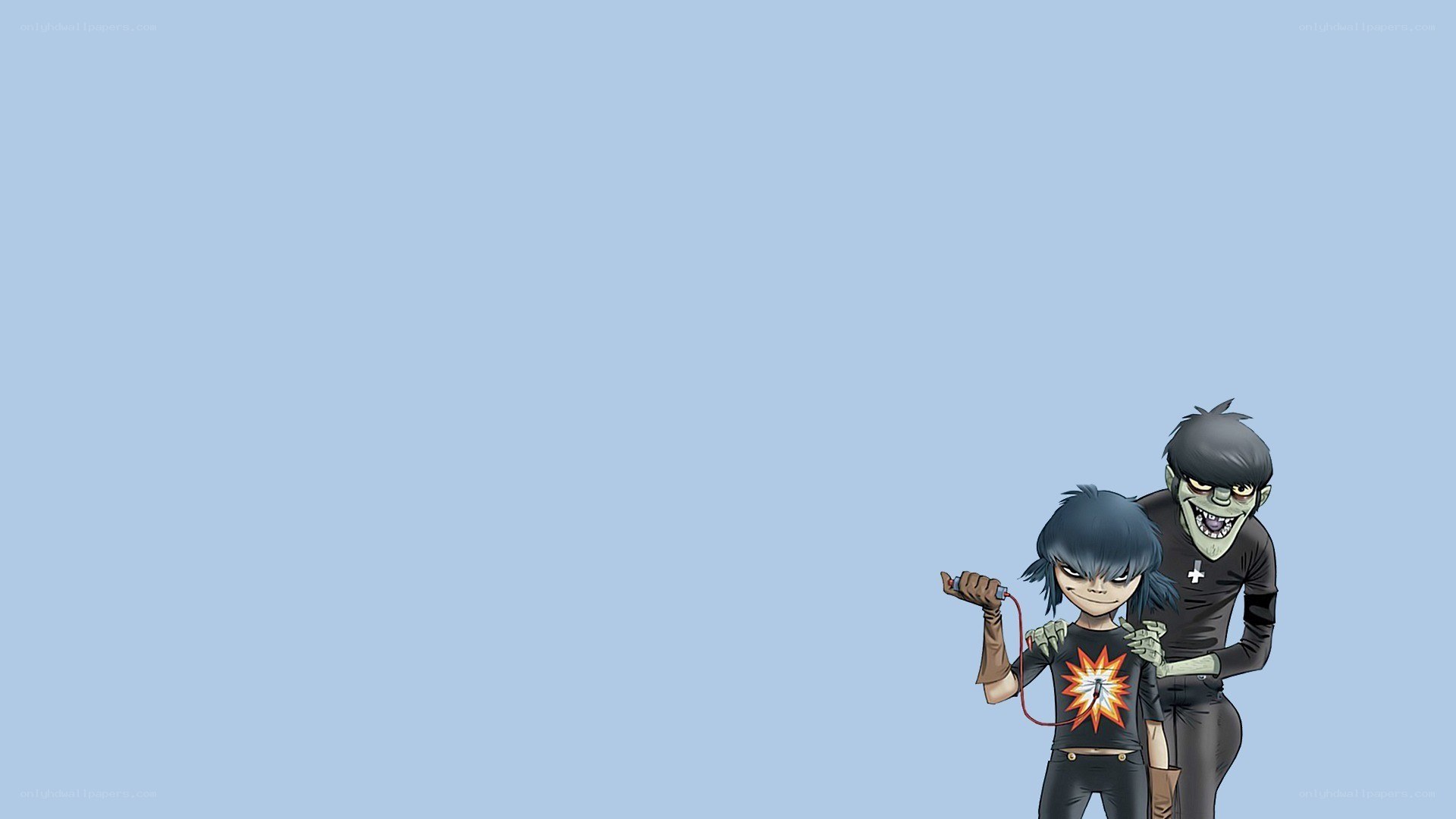 Gorillaz characters on blue background