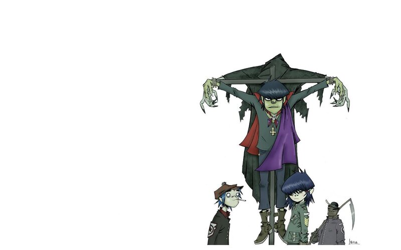 Gorillaz characters on gallows