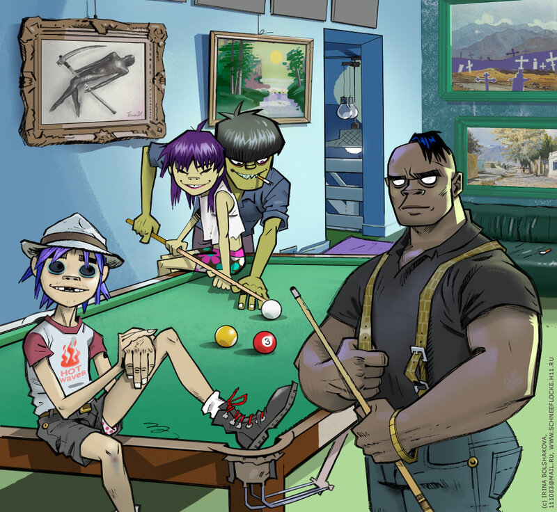 Gorillaz Characters Playing Pool