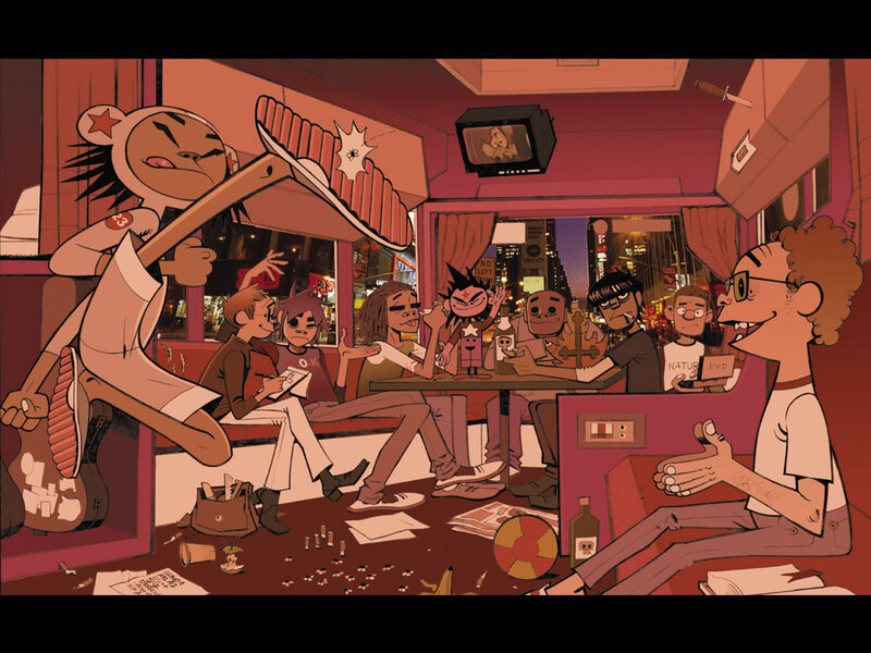 Gorillaz in a diner