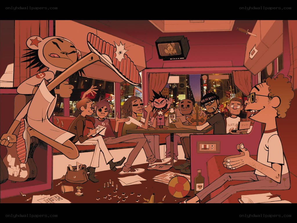 Gorillaz in a diner