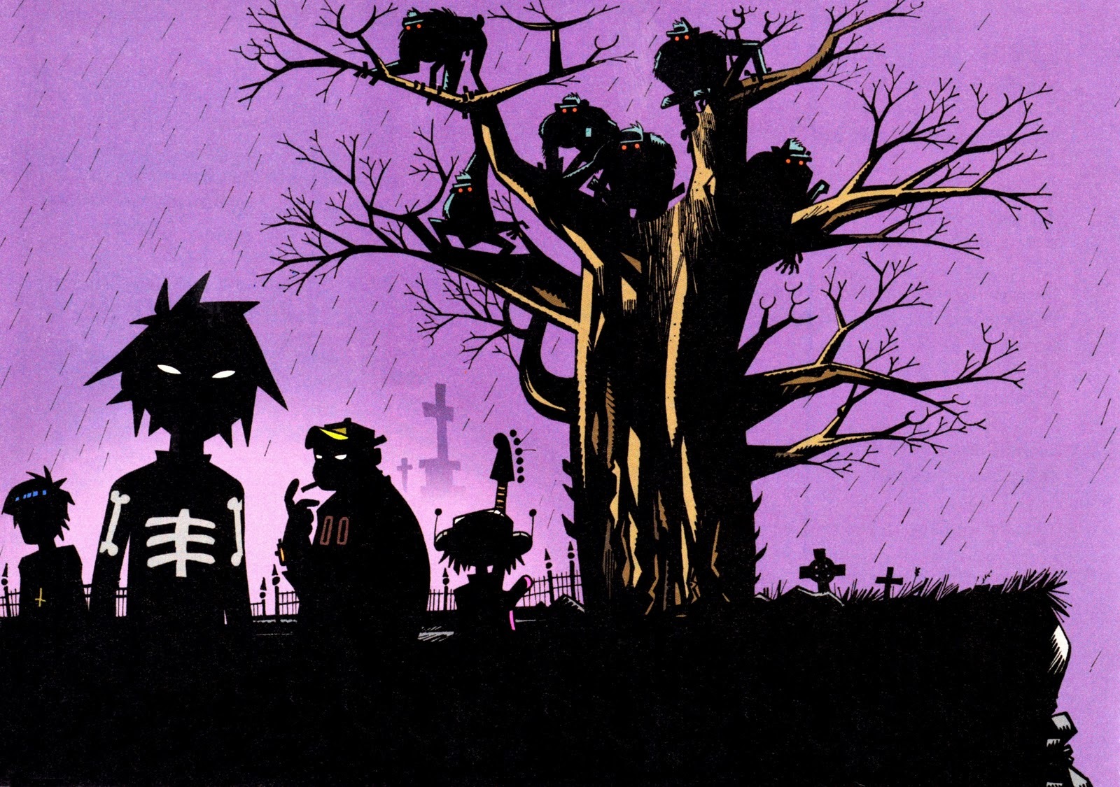 Gorillaz in a graveyard