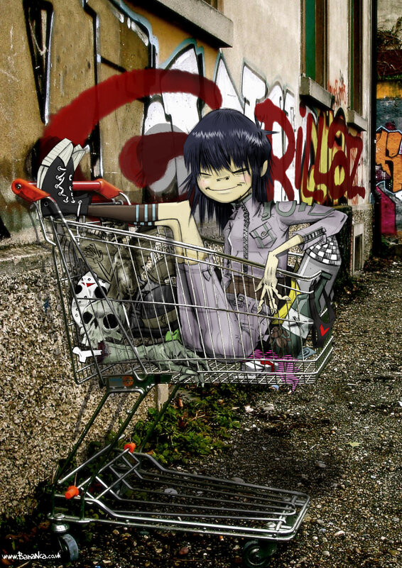 Gorillaz in a shopping cart