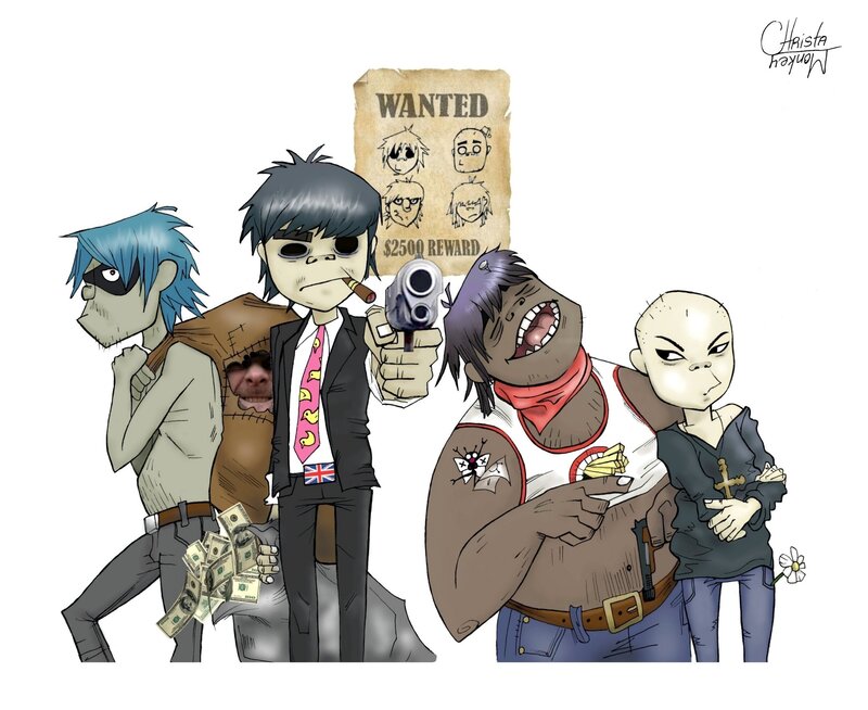 Gorillaz wanted poster art
