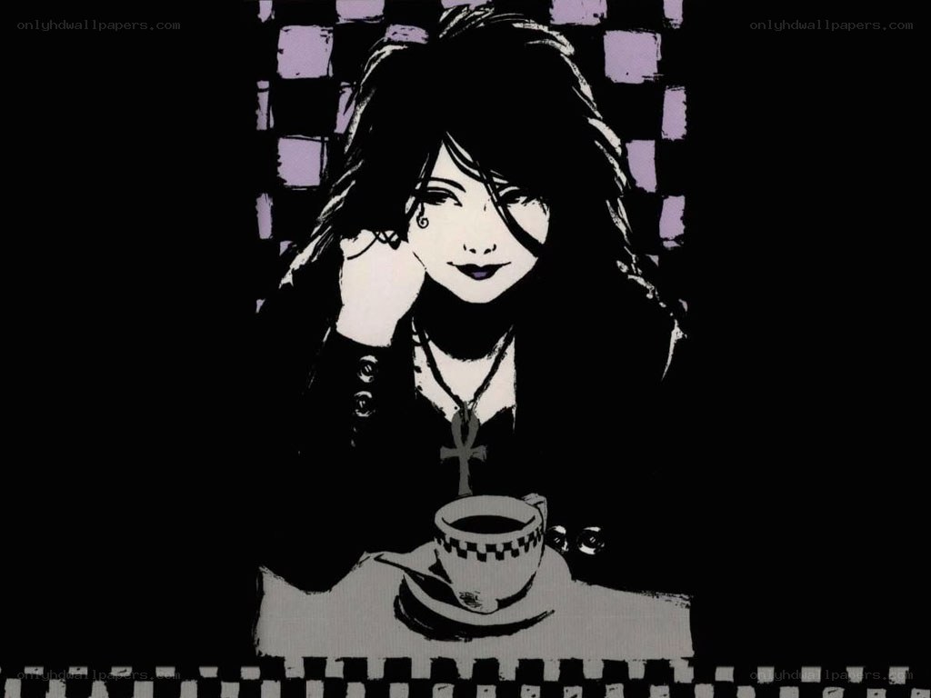 goth woman with coffee