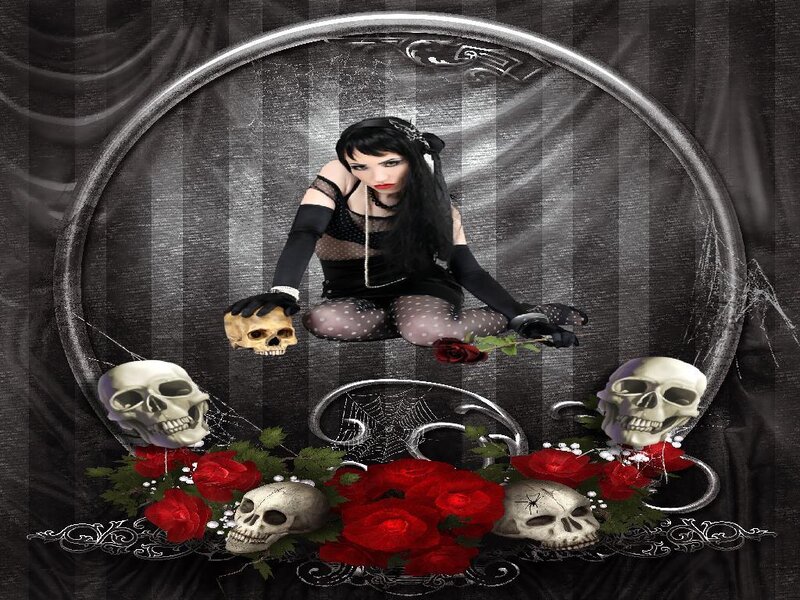 goth woman with skulls and roses
