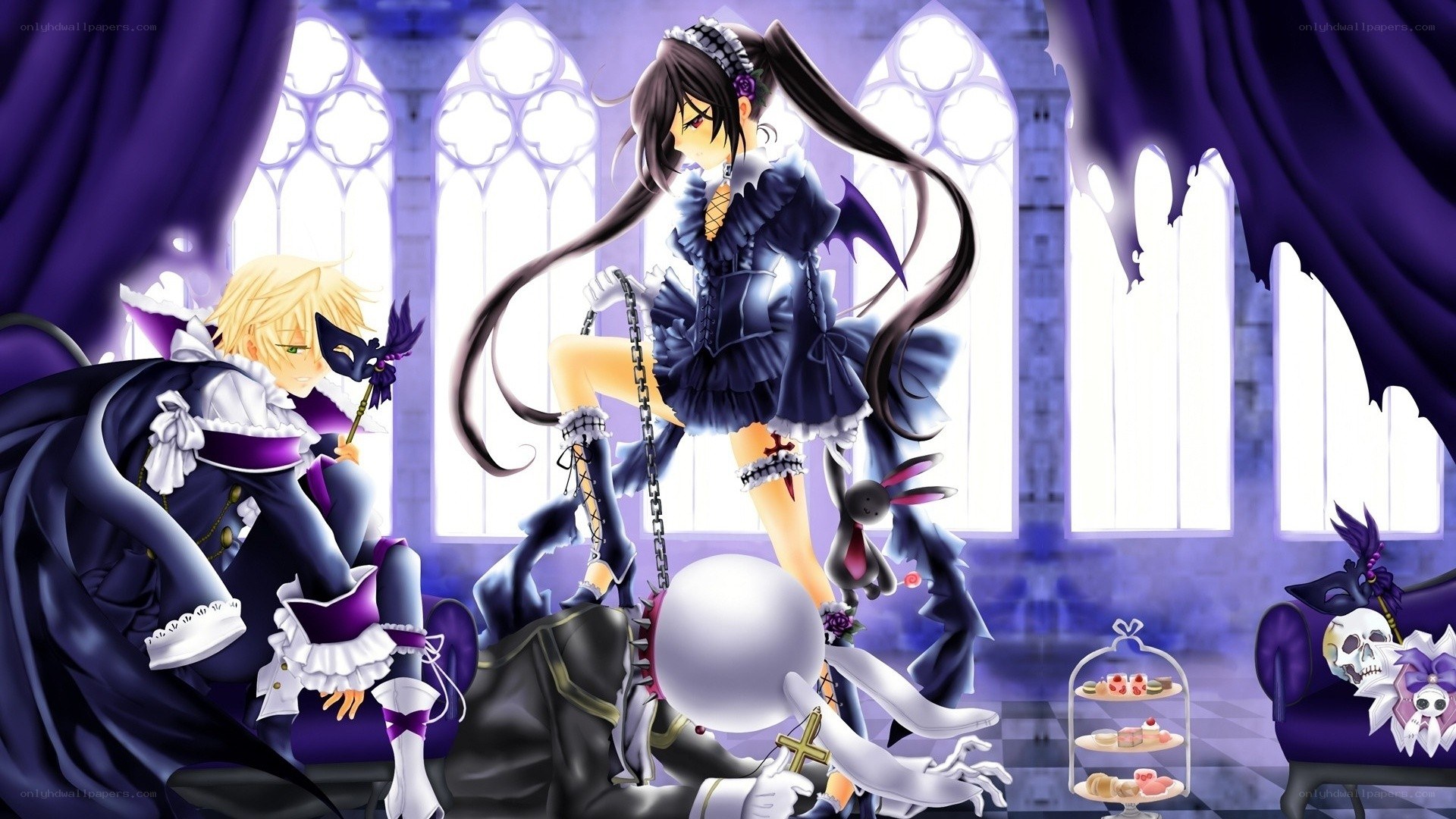 Gothic anime characters in a castle